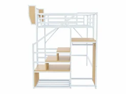ModernLuxe Cama Alta|Cama altillo 140×200 cm - con escalera - almacenamiento modular - metal - (sin colchón)