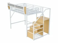 ModernLuxe Cama Alta|Cama altillo 140×200 cm - con escalera - almacenamiento modular - metal - (sin colchón)