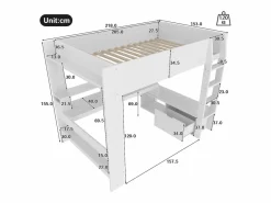 Cama altillo 140×200 cm - con escritorio - con iluminación LED - con 1 cajón - con estante - (sin colchón)^ModernLuxe Sale