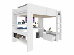 Cama altillo 140×200 cm - con escritorio - con iluminación LED - con 1 cajón - con estante - (sin colchón)^ModernLuxe Sale