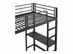 ModernLuxe Cama altillo de metal 90x200 cm - con escritorio + tomas USB + barreras - Negro Discount