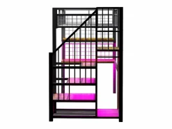 Cama altillo de metal 90x200 cm - con iluminación LED y toma de carga - incluye escalera de almacenamiento - con estantes y escritorio -^ModernLuxe New