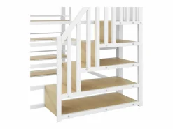 ModernLuxe Cama altillo de metal 140x200cm - con escritorio y compartimentos de almacenamiento - con luz LED y puerto USB - MDF - ​ (colchón no incluido) Blanco Clearance