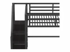 ModernLuxe Cama Alta|Cama Infantil|Cama altillo de metal 140x200cm - con LED - escalera de almacenamiento - con armario y estantes - ​ (sin colchón)