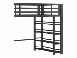 ModernLuxe Cama Alta|Cama Infantil|Cama altillo de metal 140x200cm - con LED - escalera de almacenamiento - con armario y estantes - ​ (sin colchón)