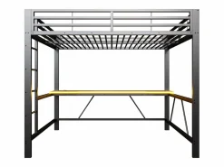 ModernLuxe Cama altillo de metal 160x200cm - con escritorio - con iluminación LED y puerto de carga USB - ​ (sin colchón) Negro