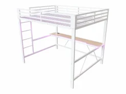 Cama altillo de metal 160x200cm - con escritorio - con iluminación LED y puerto de carga USB - ​ (sin colchón)^ModernLuxe Outlet