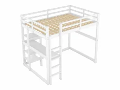 ModernLuxe Cama Alta|Cama altillo de pino macizo de 140x200 cm con escritorio y estantes -