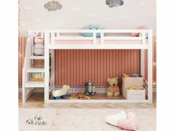 ModernLuxe Cama altillo infantil 90×200 cm - con escalera y somier de láminas - Blanco Online