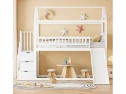 Cama altillo infantil 90x200 cm - con tobogán y escalera de almacenaje - madera maciza - con somier de láminas -^ModernLuxe Sale