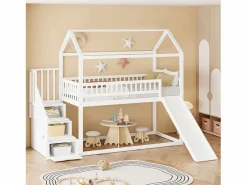 Cama altillo infantil 90x200 cm - con tobogán y escalera de almacenaje - madera maciza - con somier de láminas -^ModernLuxe Sale