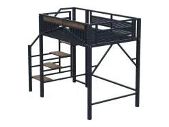 ModernLuxe Cama altillo metálica 140×200 cm - con escalera - con barandillas de seguridad - (colchón no incluido) Negro Sale