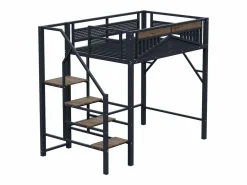 ModernLuxe Cama altillo metálica 140×200 cm - con escalera - con barandillas de seguridad - (colchón no incluido) Negro Sale