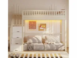 ModernLuxe Cama altillo 90x200 cm - con escalera de seguridad - con barreras de seguridad - con iluminación LED - natural​ (colchón no incluido) Color natural claro / Blanco Online