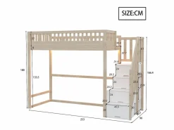 ModernLuxe Cama altillo 90x200 cm - con escalera de seguridad - con barreras de seguridad - con iluminación LED - natural​ (colchón no incluido) Color natural claro / Blanco Online