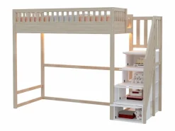 ModernLuxe Cama altillo 90x200 cm - con escalera de seguridad - con barreras de seguridad - con iluminación LED - natural​ (colchón no incluido) Color natural claro / Blanco Online
