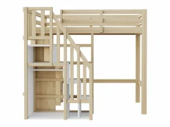 Cama altillo 90x200 cm - con estantes - con mesa de trabajo - con escalera - natural (colchón no incluido)^ModernLuxe Hot
