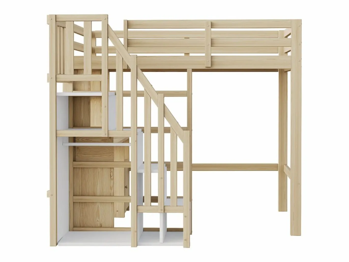 Cama altillo 90x200 cm - con estantes - con mesa de trabajo - con escalera - natural (colchón no incluido)^ModernLuxe Hot