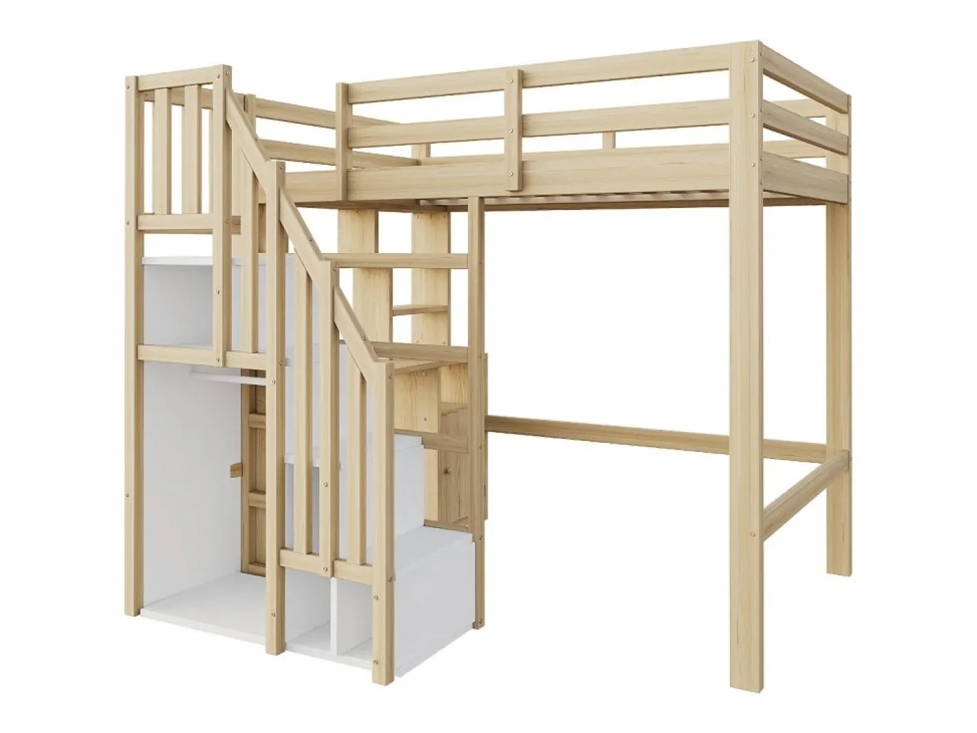 Cama altillo 90x200 cm - con estantes - con mesa de trabajo - con escalera - natural (colchón no incluido)^ModernLuxe Hot