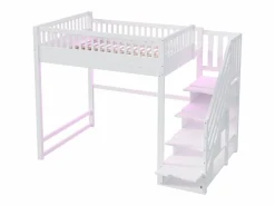 ModernLuxe Cama altillo 140x200 cm - con escalera de seguridad - con barreras de seguridad - equipado de luces LED - ​ (colchón no incluido) Blanco New