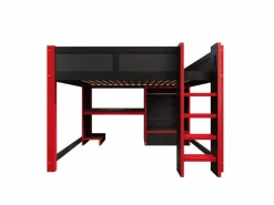 ModernLuxe Cama altillo 140x200cm - con iluminación LED - con escritorio - con escalera y armario - con 1 cajón - negro + rojo​ (colchón no incluido) Negro / Rojo Clearance