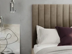 Cama arcón cabecero costuras verticales 160 x 200 cm terciopelo gris arenoso - LARALI II^Vente-unique New