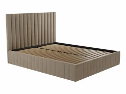 Vente-unique Cama arcón de 160 x 200 cm con cabecero con costuras verticales terciopelo gris + colchón - LARALI Topo Clearance