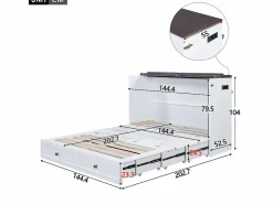 KOMHTOM Cama Abatible|Cama armario 140 x 200, con cajones al final de la cama y estantes en la cabecera, con USB y enchufes,