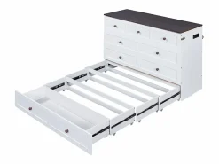 KOMHTOM Cama Abatible|Cama armario 140 x 200, con cajones al final de la cama y estantes en la cabecera, con USB y enchufes,