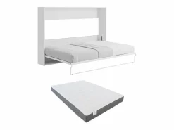 Vente-unique Cama armario abatible horizontal 140 x 200 cm gris y blanco con colchón - MALINA II Gris / Blanco Online