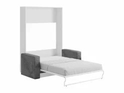 Vente-unique Cama Abatible|Cama armario batiente con sofá 140 x 200 cm blanco y gris + colchón - VACIALA II