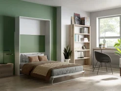 Vente-unique Cama armario batiente vertical 140 x 200 cm con colchón - MALINA II Blanco Clearance