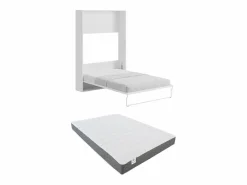Vente-unique Cama armario batiente vertical 140 x 200 cm con colchón - MALINA II Blanco Clearance