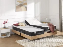 Ysmée Cama Articulada|Cama articulada eléctrica somier colchón de muelles 5 zonas 2 x 90 x 200 cm beige MANAM