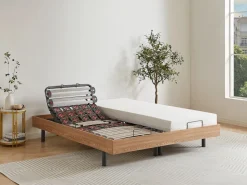 Ysmée Cama articulada eléctrica somier colchón memoria de forma 2 x 80 x 200 cm beige SASORA Color natural claro Outlet