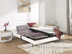 Ysmée Cama articulada eléctrica somier colchón látex 3 zonas 2 x 70 x 190 cm tela beige JOFAR Blanco Sale