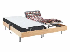 Ysmée Cama articulada eléctrica somier colchón látex 3 zonas 2 x 80 x 200 cm tela beige JOFAR Color natural claro New