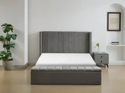 Vente-unique Cama baúl 140 x 190 cm con banco de tela en color - DOUINO Gris