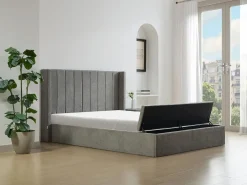 Cama baúl 160 x 200 cm con banco en tela color - DOUINO^Vente-unique Outlet