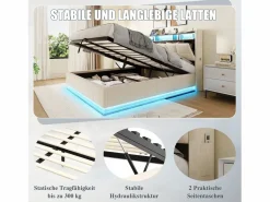 Merax Cama Terciopelo|Cama Con Canapé|Cama basculante hidráulica - 160 x 200 cm - con LED + bolsillos laterales + USB/Tipo C + cabecero con almacenaje - terciopelo -