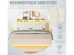 Merax Cama Terciopelo|Cama Con Canapé|Cama basculante hidráulica - 160 x 200 cm - con LED + bolsillos laterales + USB/Tipo C + cabecero con almacenaje - terciopelo -