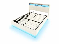 Merax Cama Terciopelo|Cama Con Canapé|Cama basculante hidráulica - 160 x 200 cm - con LED + bolsillos laterales + USB/Tipo C + cabecero con almacenaje - terciopelo -