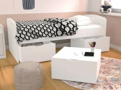 Vente-unique Cama Infantil|Cama 2 cajones 1 arcón mesa de centro colchón 90 x 190 cm LOUANE