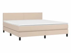 Clicnbuy Cama box spring colchón LED cuero sintético capuchino 160x200cm Marru00f3n Hot