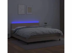 Clicnbuy Cama box spring colchón LED cuero sintético capuchino 160x200cm Marru00f3n Hot