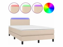Clicnbuy Somier Tapizado|Cama box spring colchón LED cuero sintético capuchino 120x190cm