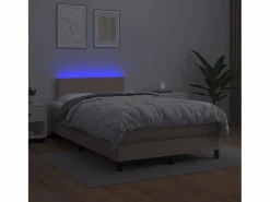 Clicnbuy Somier Tapizado|Cama box spring colchón LED cuero sintético capuchino 120x190cm