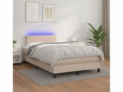 Clicnbuy Somier Tapizado|Cama box spring colchón LED cuero sintético capuchino 120x190cm