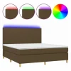 Cama box spring colchón luces LED tela marrón oscuro 160x200cm^Clicnbuy Sale