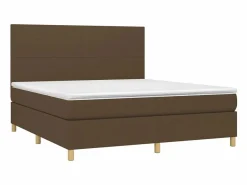 Cama box spring colchón luces LED tela marrón oscuro 160x200cm^Clicnbuy Sale